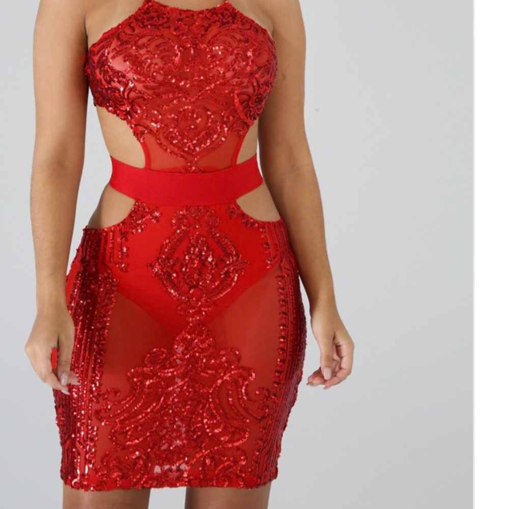 Red sequin party dress
